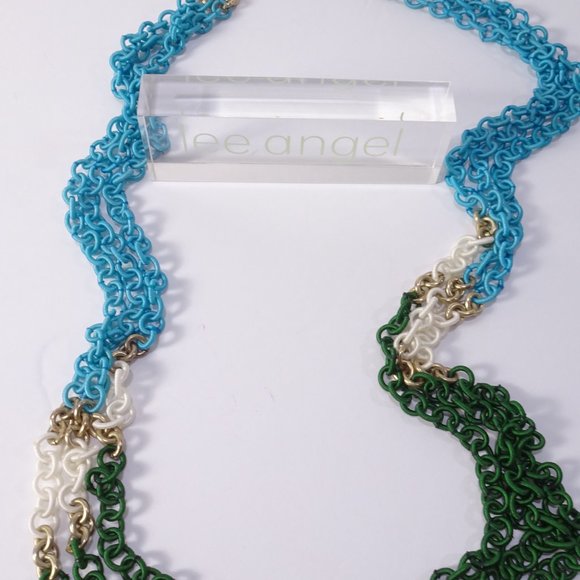 Lee Angel  Color Block Ribbon Wrap Ring 5 Layer Necklace  NWT and Dust Pouch NWT - Picture 6 of 15